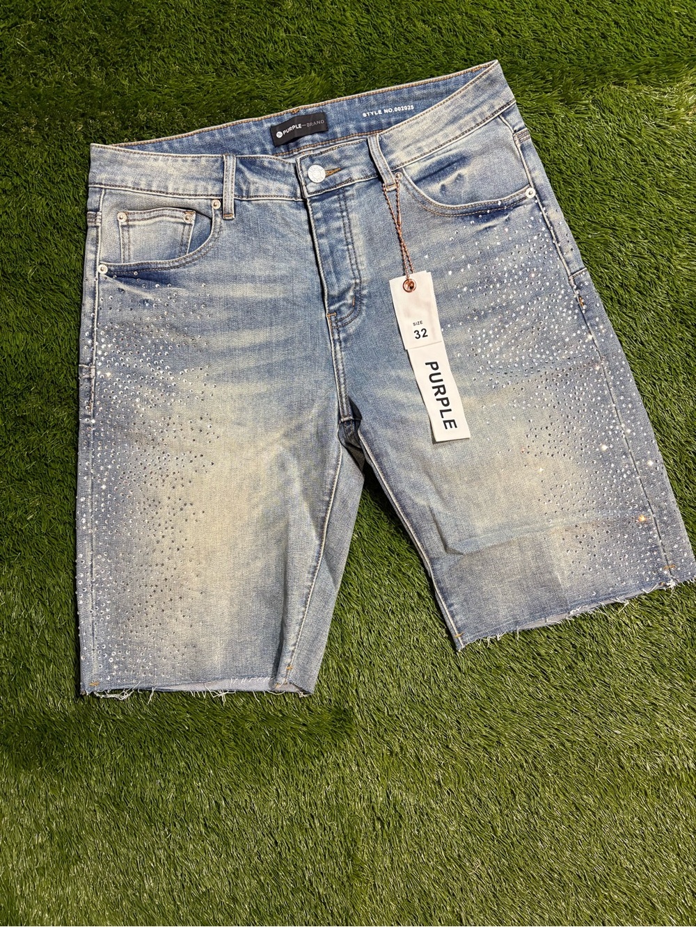Purple Brand Light Blue Embellished Denim Jean Shorts - Men’s 32